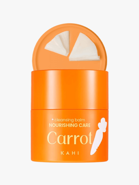 Kahi Carrot Nourishing Care Cleansing Balm in branded component on a light gray background