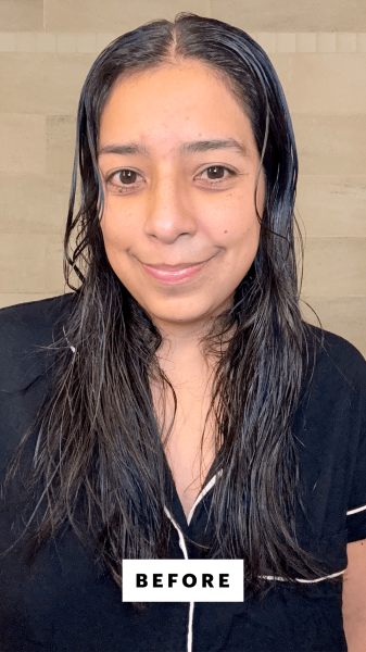 Foresto before applying the Moroccanoil Perfect Defense Heat Protectant