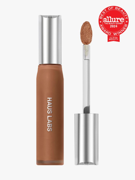 concealer in branded clear tube with silver doe foot applicator cap on light gray background with red and white 2024 allure best of beauty seal
